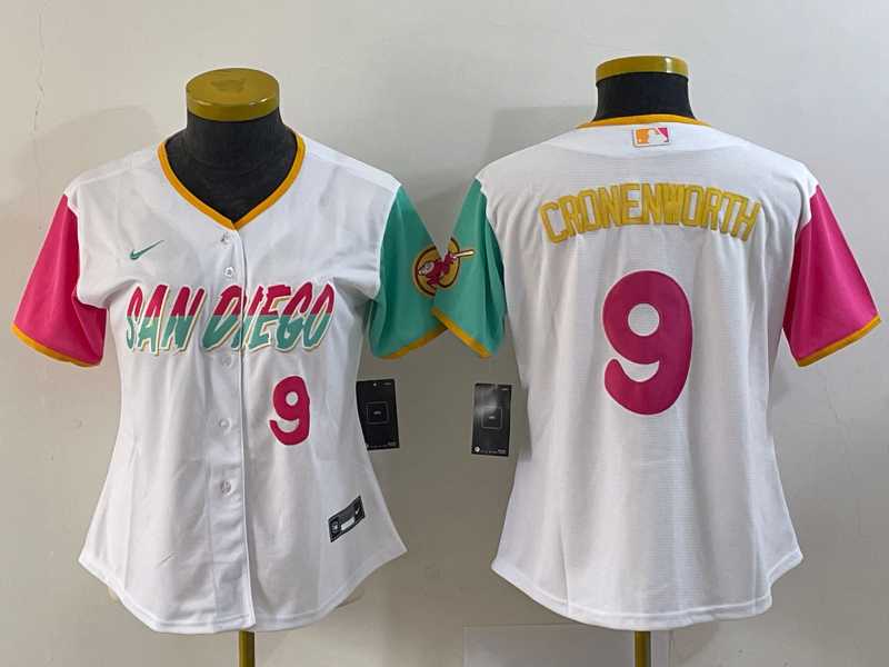 Womens San Diego Padres #9 Jake Cronenworth White Number 2022 City Connect Cool Base Stitched Jersey